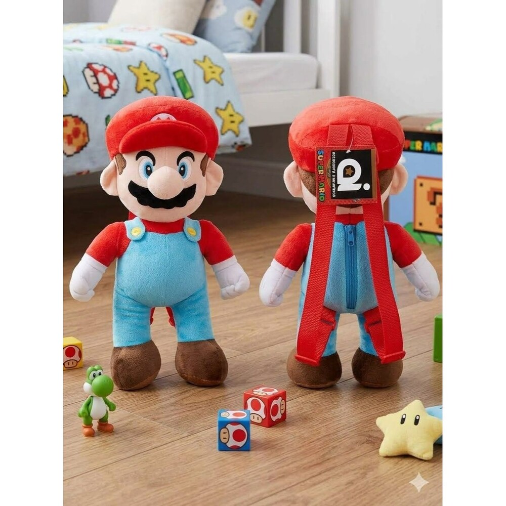 Super Mario Nintendo Plush Backpack 18" Red Blue Adjustable Straps NWT
